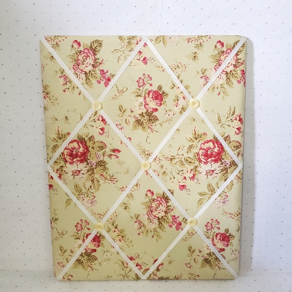 Urban Outfitters Other - Floral Fabric Ribbon + Button Cork Board